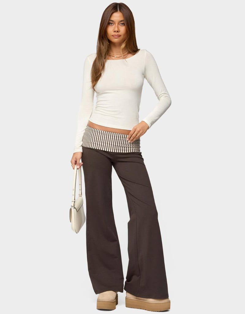 EDIKTED Meshey Striped Fold Over Pants image number 4