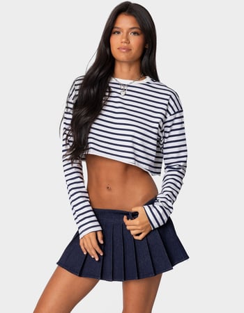 EDIKTED Stripey Cropped Long Sleeve Tee Primary Image