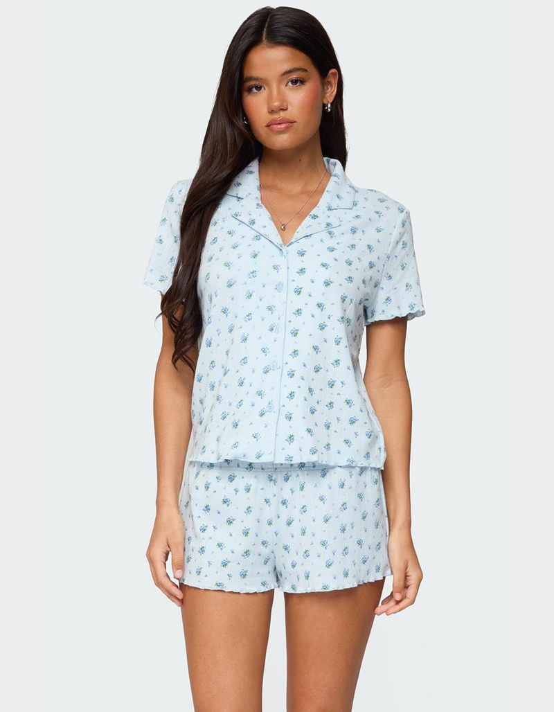 EDIKTED Camden Floral Pointelle Button Up Shirt image number 0