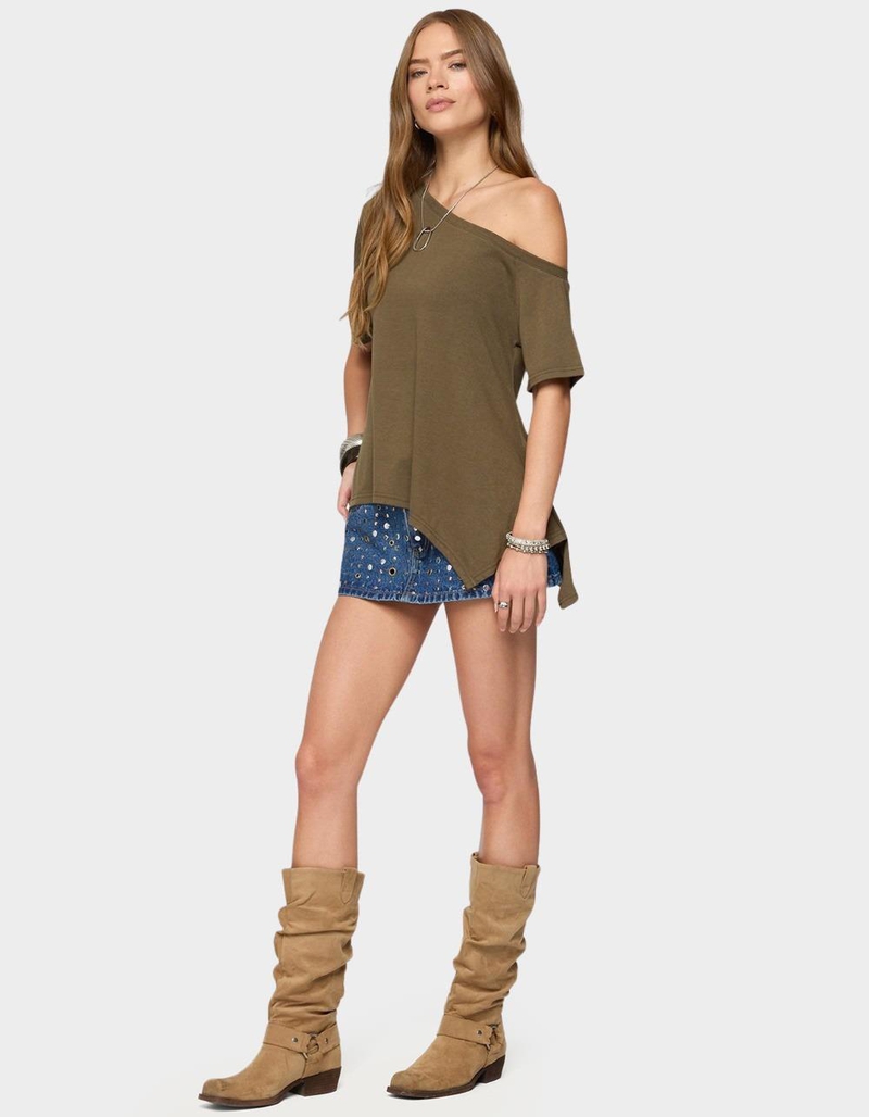 EDIKTED Studded Grommet Denim Mini Skort image number 3