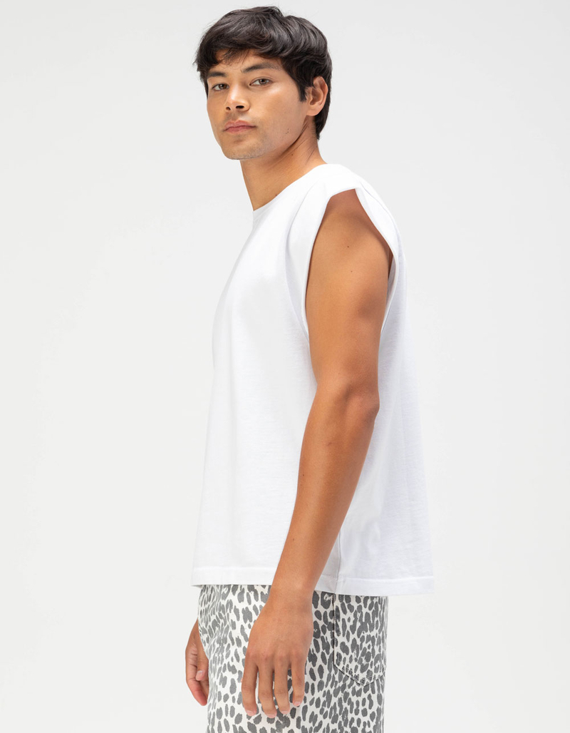 RSQ Mens Washed Crop Muscle Tee - WHITE