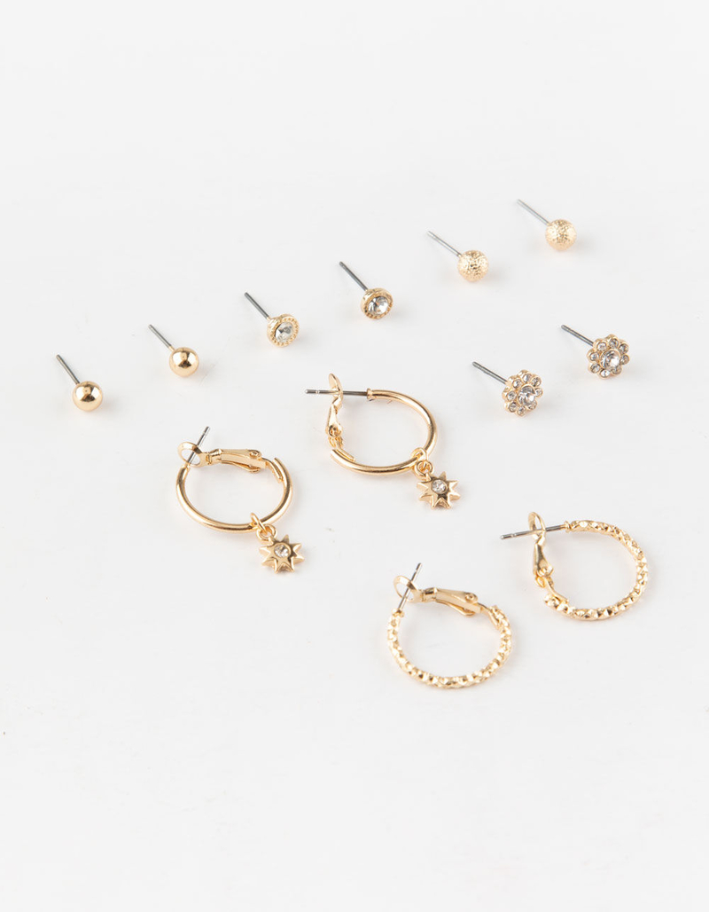FULL TILT 6 Pairs Flower Stud & Mini Hoop Earrings image number 0