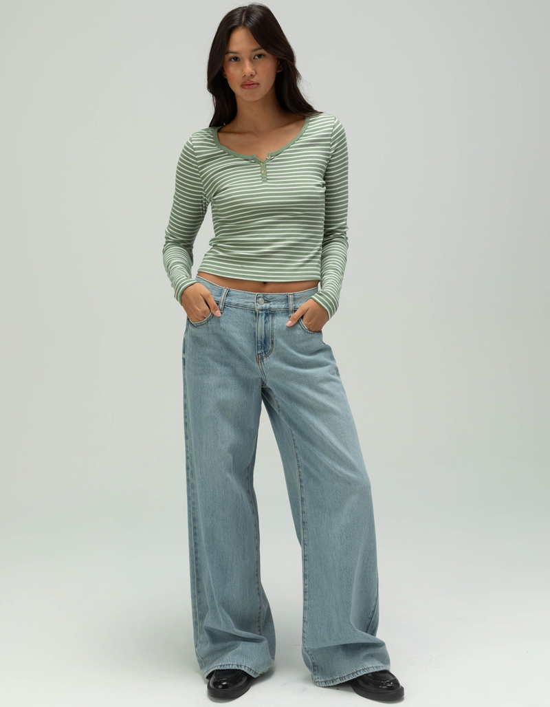 RSQ Womens Striped Long Sleeve Henley image number 1