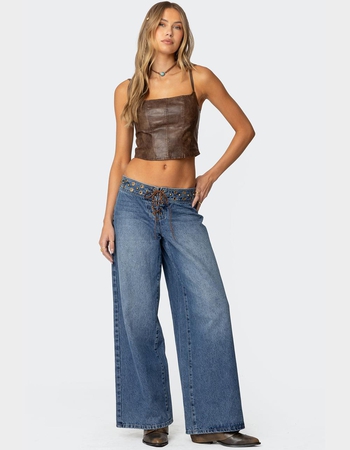EDIKTED Stud & Grommet Low Rise Jeans Alternative Image