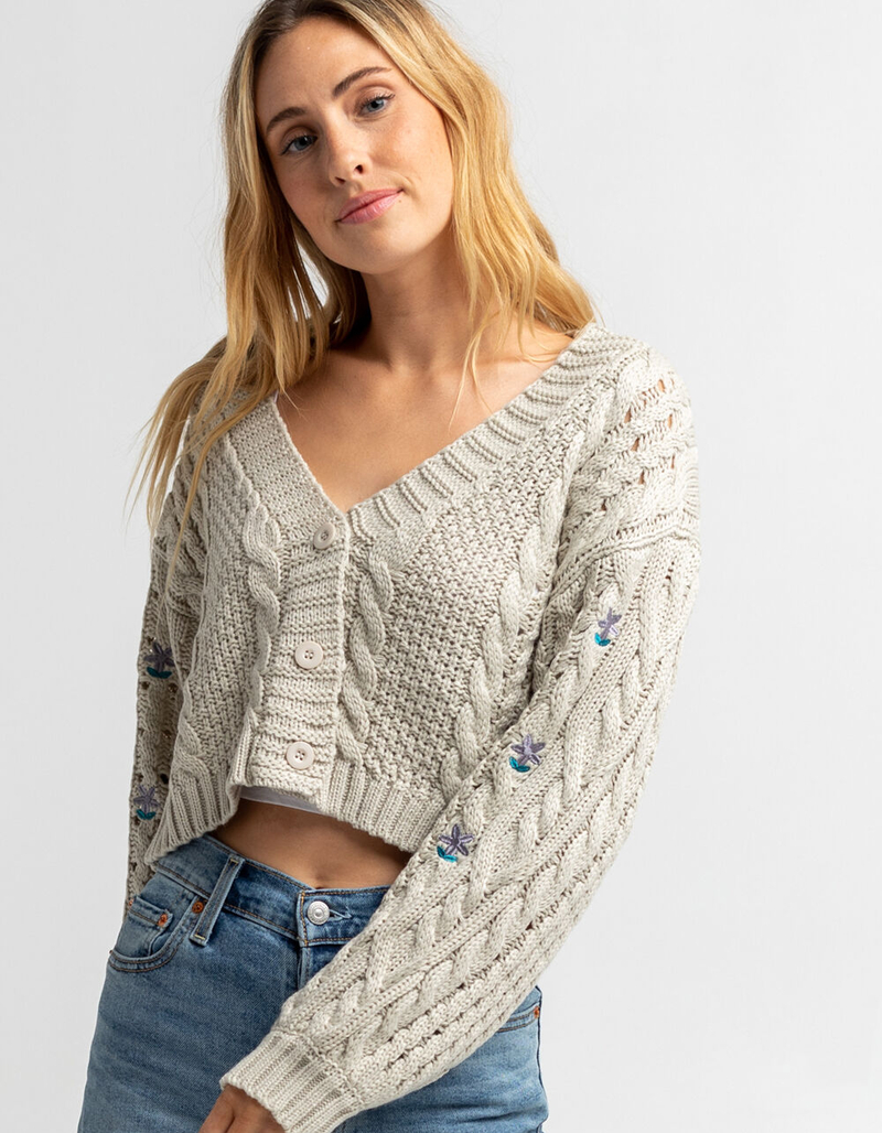SKY AND SPARROW Womens Cream Floral Embroidered Cardigan image number 0