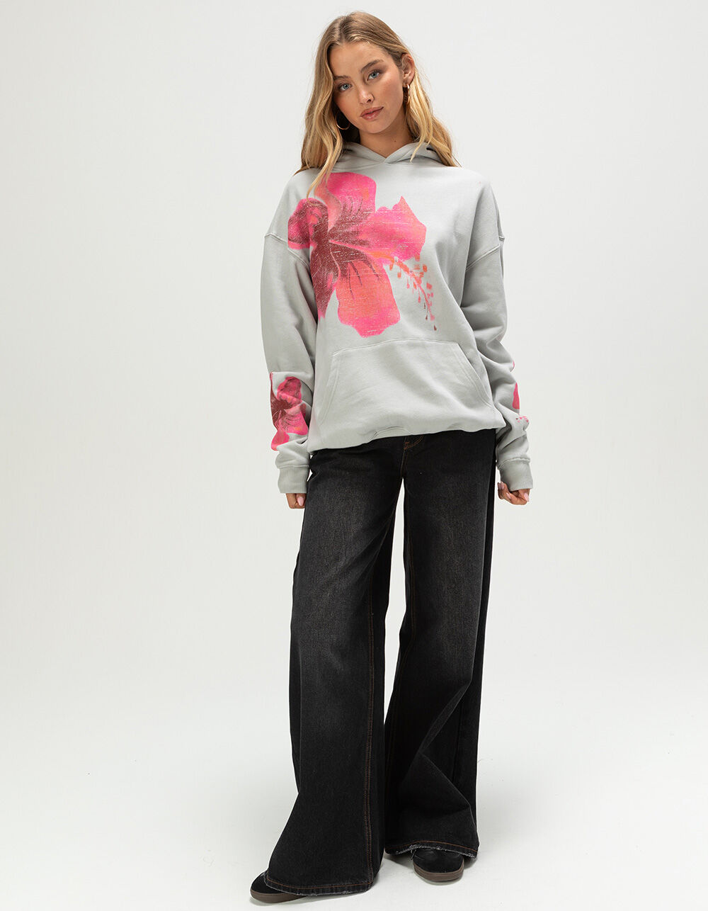 FULL TILT Hibiscus Womens Hoodie - GRAY | Tillys