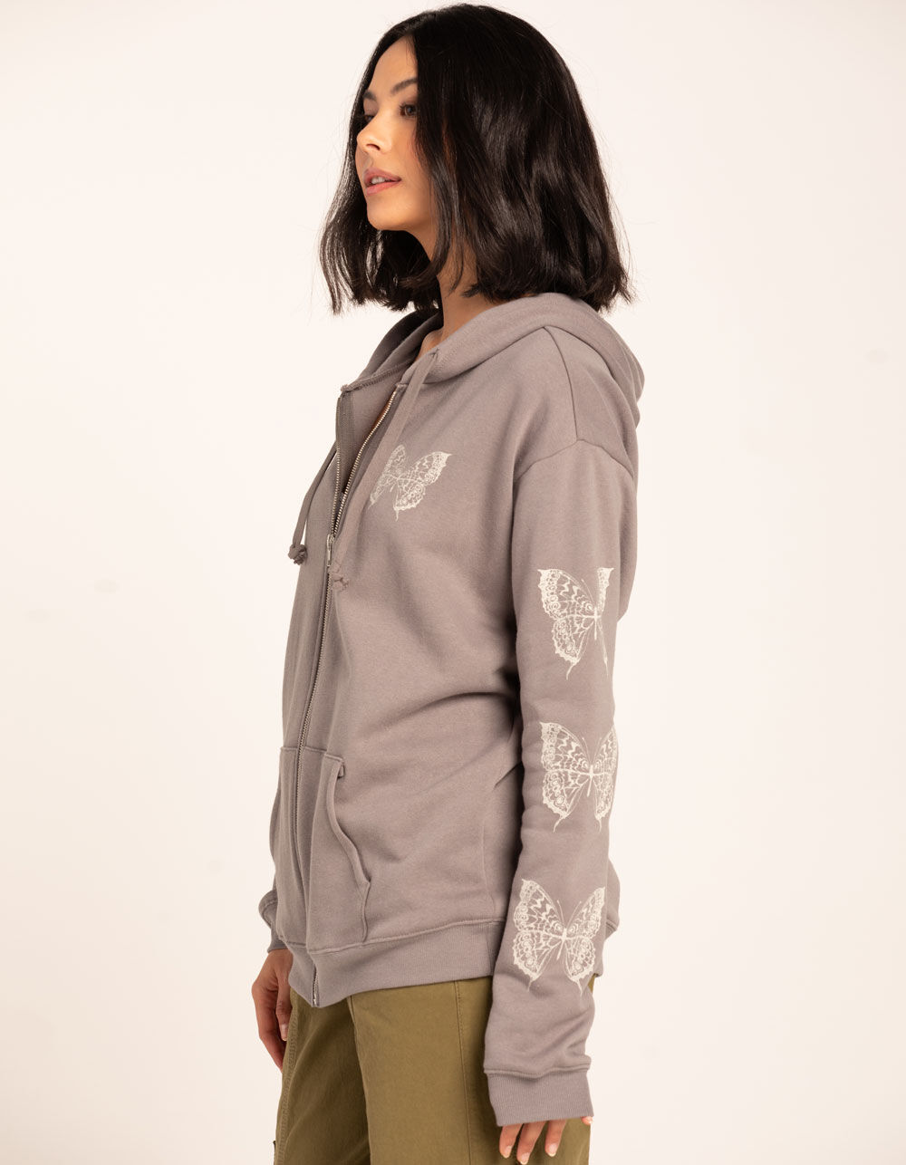 FULL TILT Butterfly Womens Zip-Up Hoodie - LIGHT GRAY | Tillys