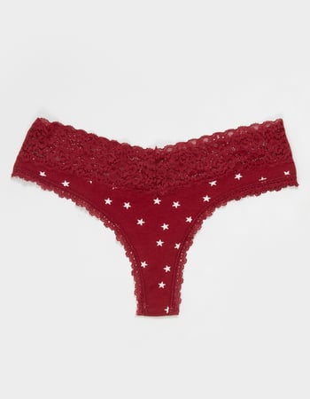 FULL TILT Stretch Cotton Lace Trim Thong Primary Image