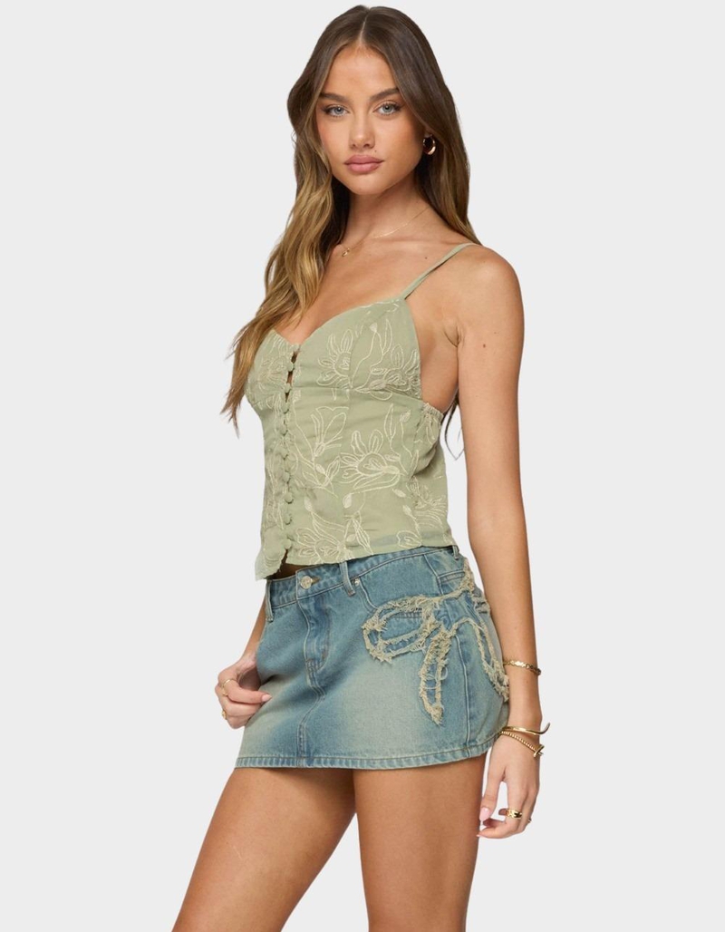 EDIKTED Embroidered Button Up Tank Top image number 1