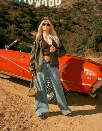 RSQ Womens Oversized Faux Leather Bomber Jacket RSQ Womens Oversized Faux Leather Bomber Jacket Primary Image