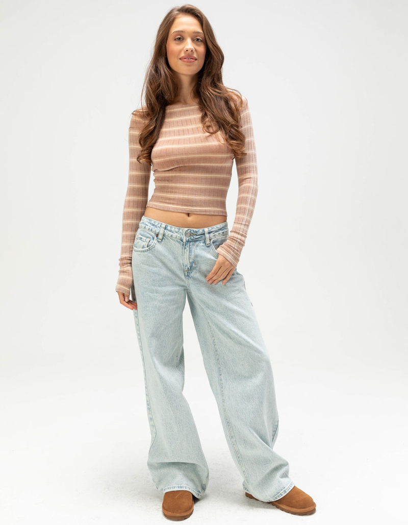 FULL TILT Stripe Boat Neck Womens Long Sleeve Tee image number 1