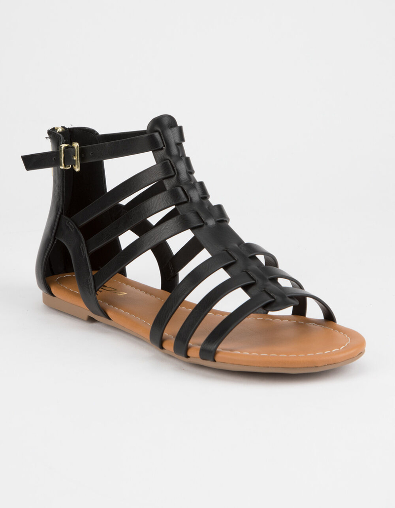 SODA T-Strap Back Zip Black Womens Gladiator Sandals image number 0
