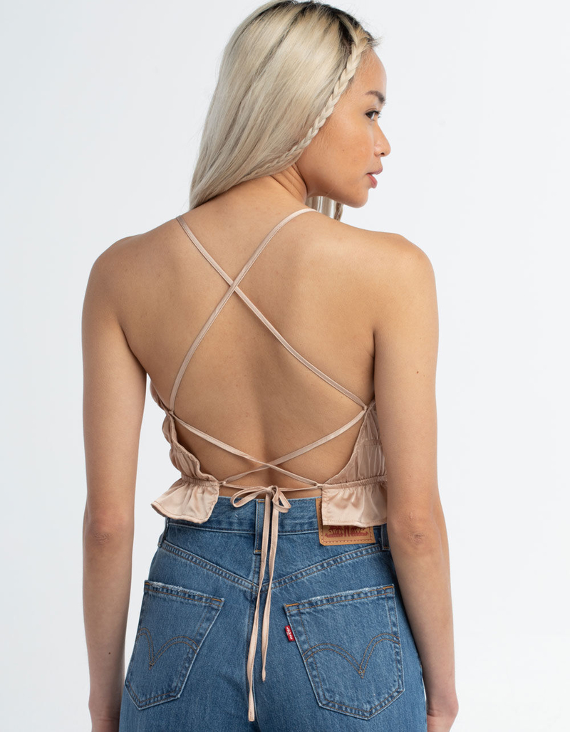 WEST OF MELROSE Satin Ruched Open Back Top  image number 1