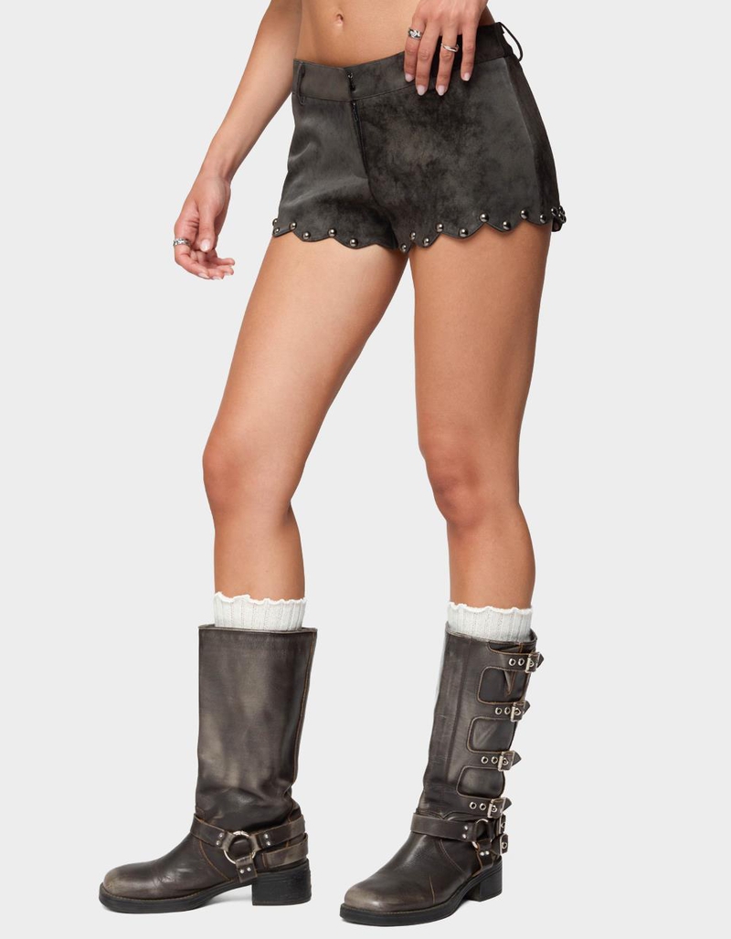 EDIKTED Zarina Studded Faux Suede Shorts image number 1