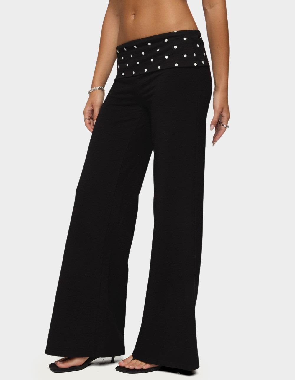 EDIKTED Reeva Polka Dot Fold Over Pants - BLACK | Tillys