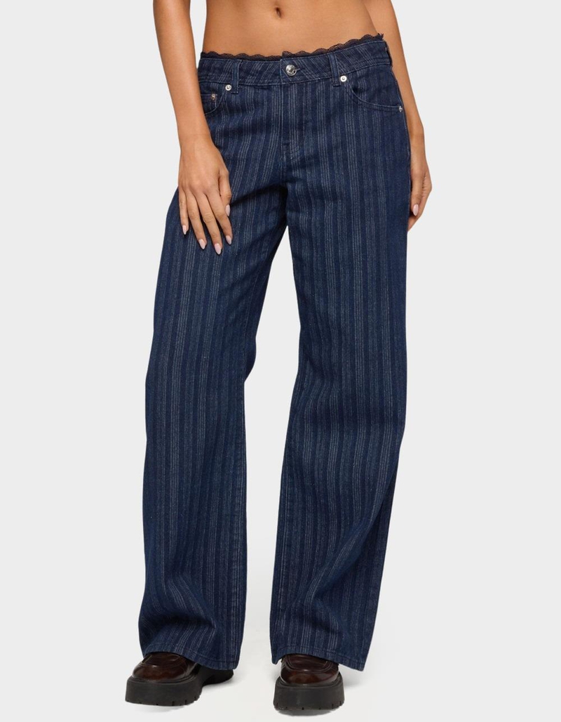 EDIKTED Lace Trim Striped Low Rise Baggy Jeans image number 0
