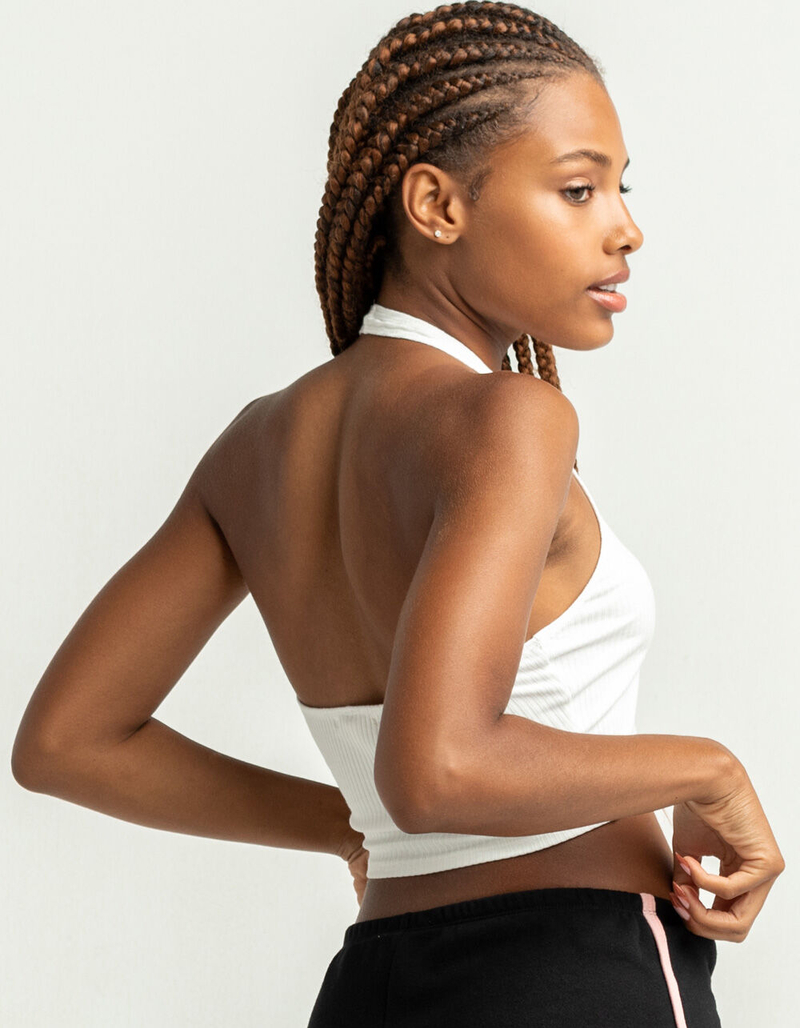 HEART & HIPS Scoop Neck Womens Soft White Halter Crop Top image number 2