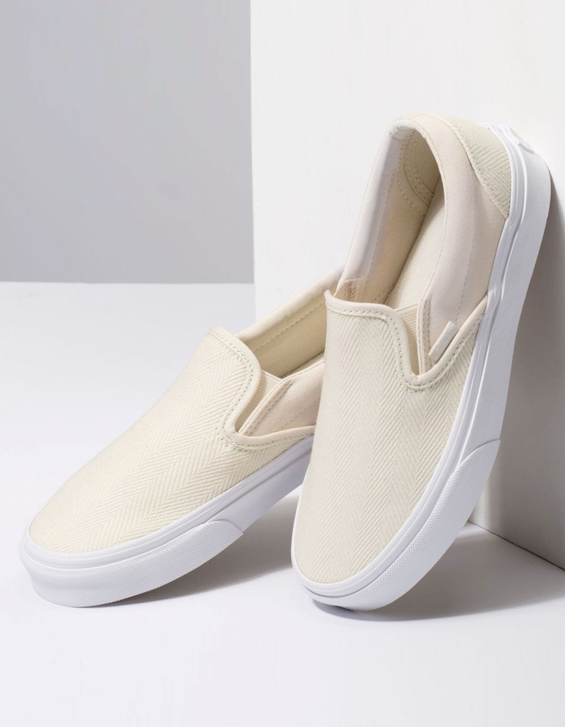 VANS Herringbone Classic Slip-On White Asparagus Womens Shoes image number 3