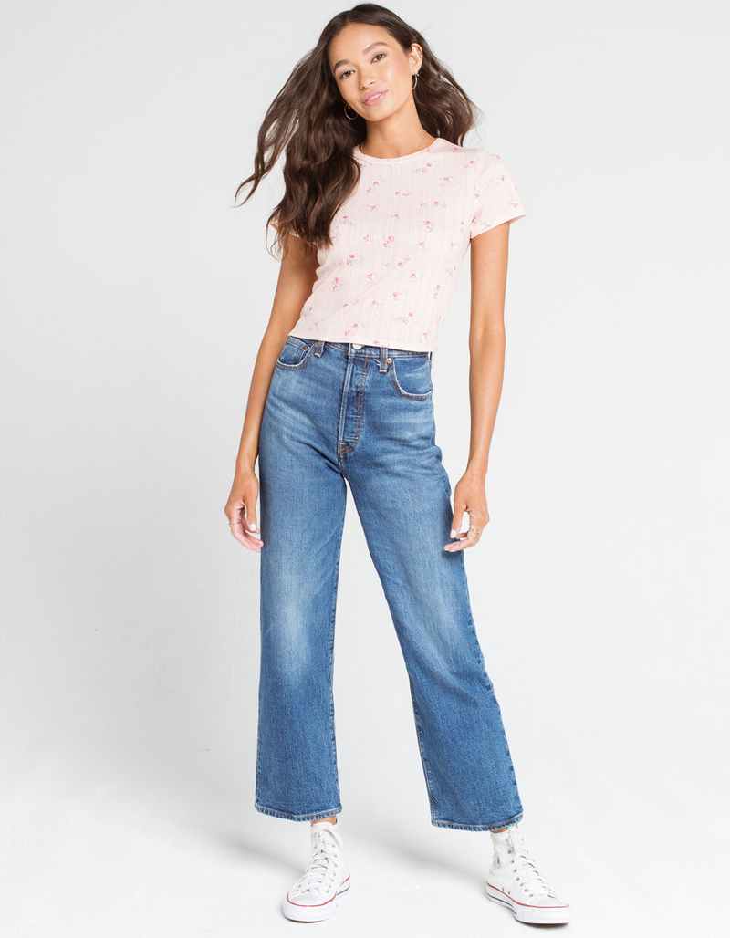 IVY & MAIN Ditsy Pointelle Womens Rose Tee image number 3