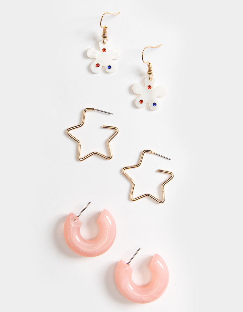 FULL TILT 3 Star Acrylic Flower Earring Set image number 0