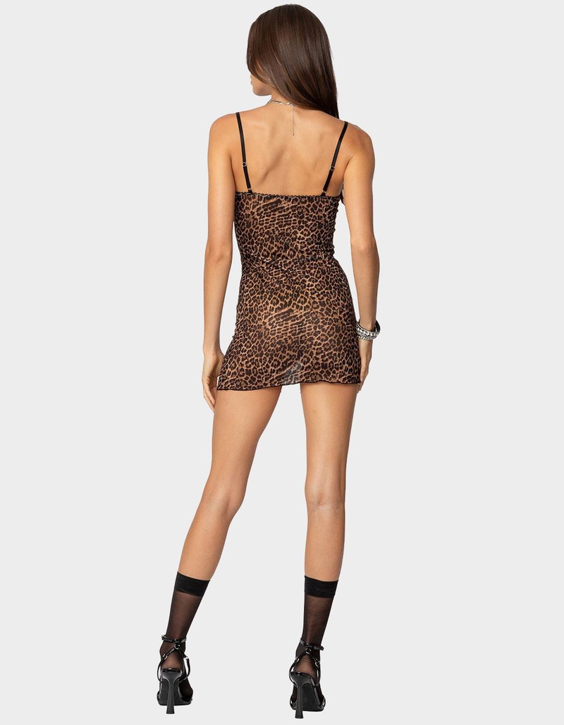 EDIKTED Leopard Print Mesh Mini Dress ORANGE Tillys