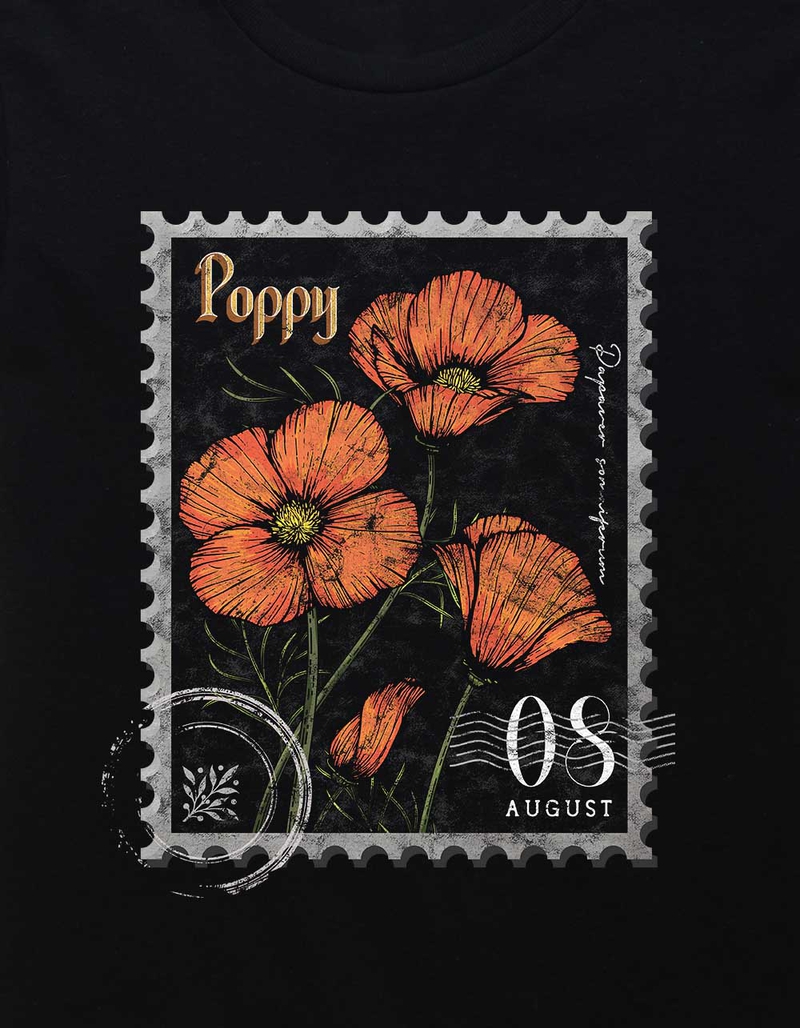POPPY August Birth Flower Distressed Unisex Kids Tee image number 1