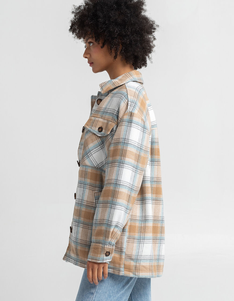 LOVE TREE Womens Plaid Shacket image number 1