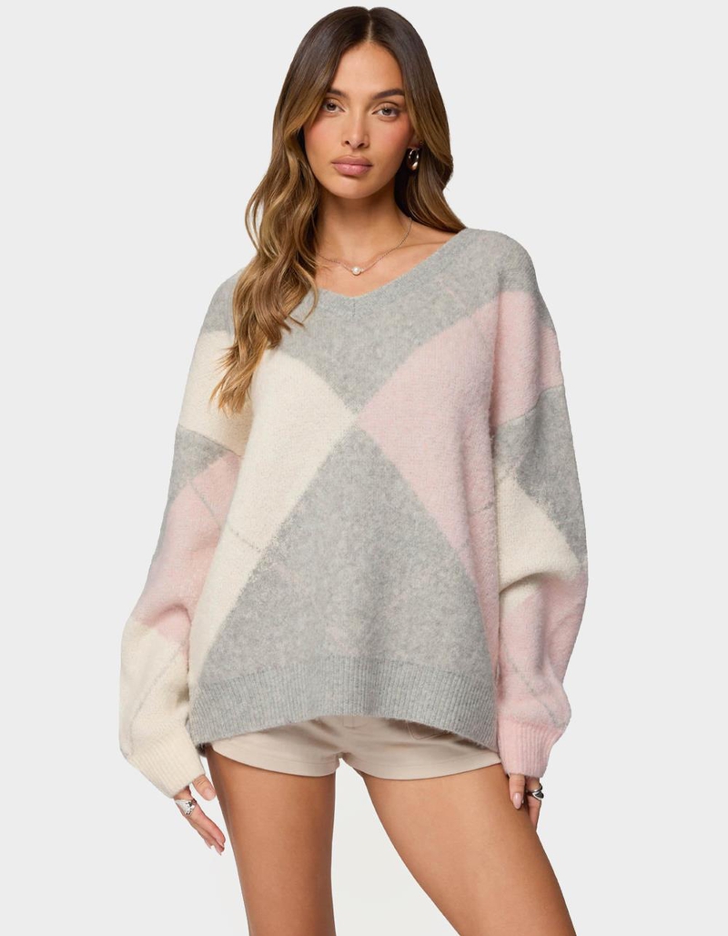 EDIKTED Elda Oversized Argyle Sweater image number 0