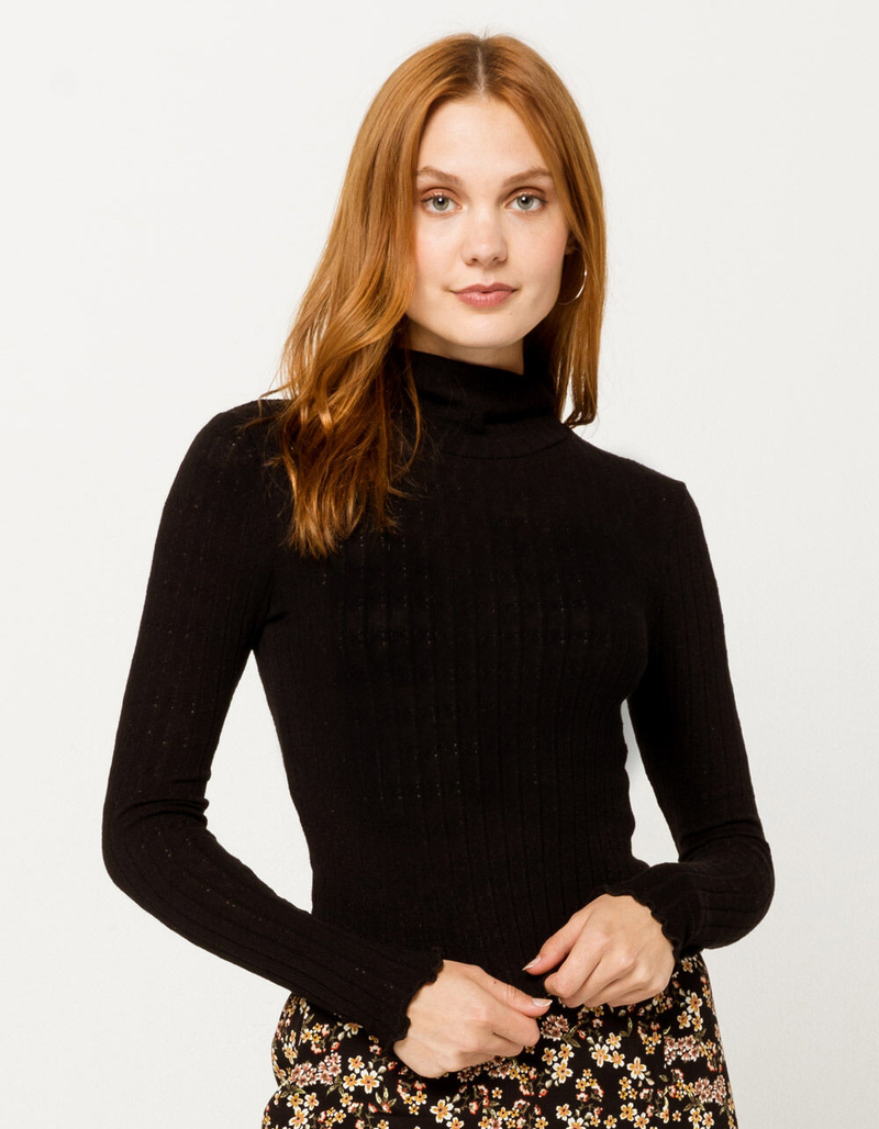 IVY & MAIN Solid Turtleneck Black Womens Top image number 0