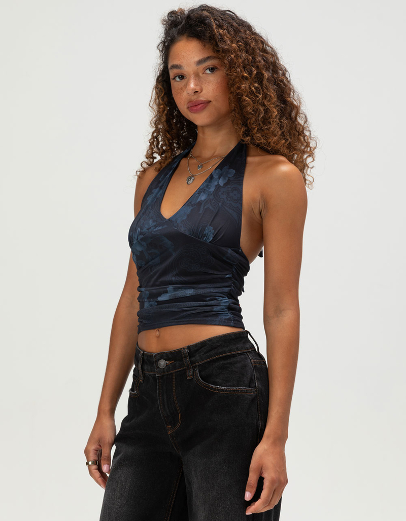 FULL TILT Floral Mesh Womens Halter Top image number 2