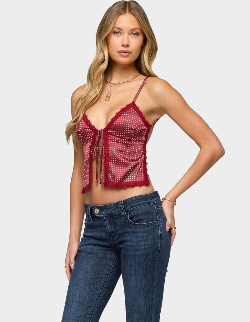 EDIKTED Backless Satin Effect Polka Dot Top image number 1