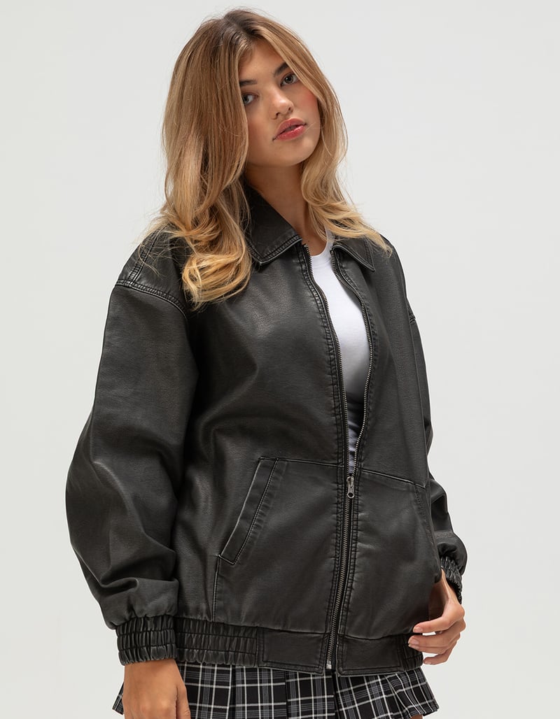 RSQ Womens Oversized Faux Leather Bomber Jacket image number 3