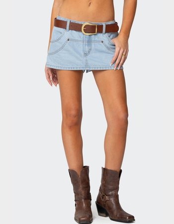 EDIKTED Stitched Up Denim Mini Skort Primary Image