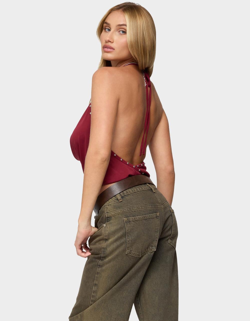 EDIKTED Irina Stud Cowl Neck Halter Top image number 2