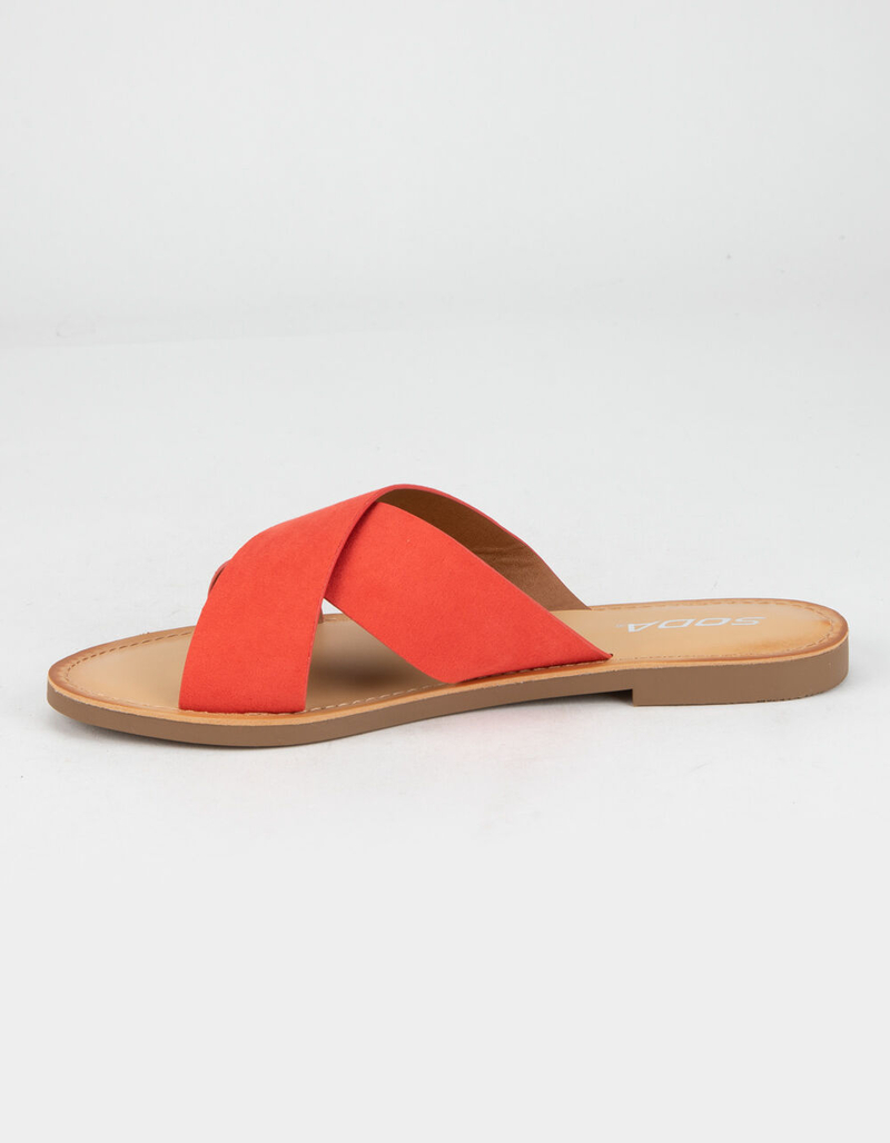 SODA Criss Cross Womens Coral Slide Sandals image number 2