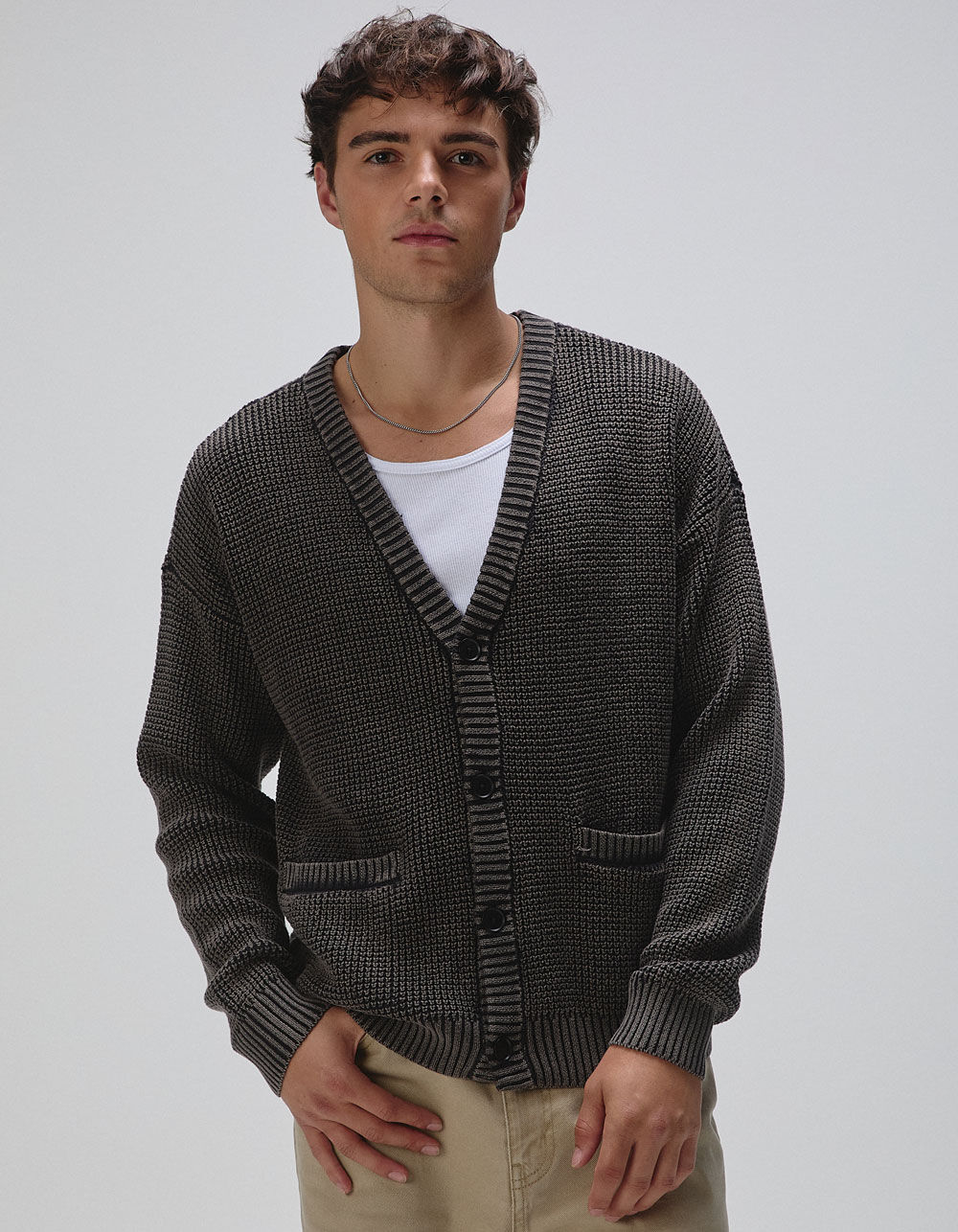RSQ Mens Washed Cardigan Sweater - BLACK | Tillys
