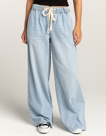 RSQ Womens Mid Rise Tie Front Denim Wide Leg Jeans Alternative Image