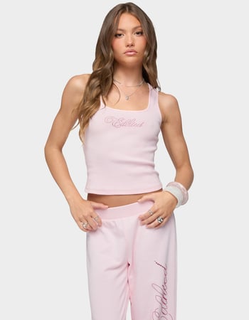 EDIKTED Edikted Studio Rhinestone Ribbed Tank Top Primary Image