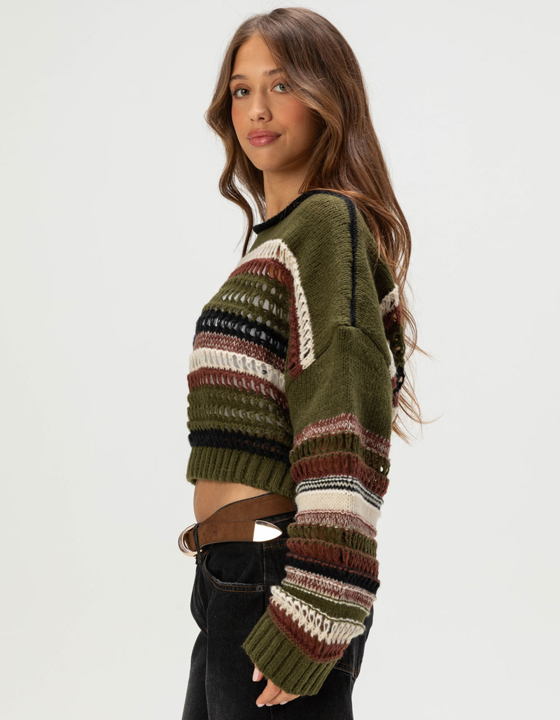 RSQ Womens Stripe Open Knit Sweater image number 2