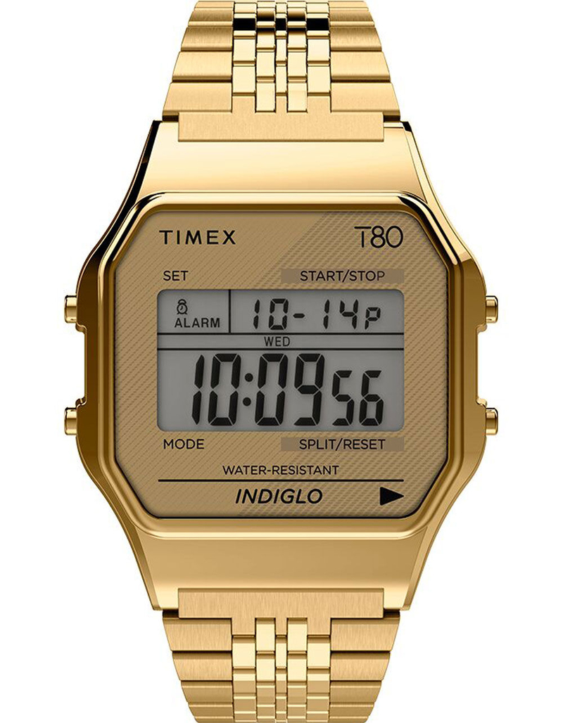 TIMEX T80 34mm Stainless Steel Digital Gold Bracelet Watch image number 0
