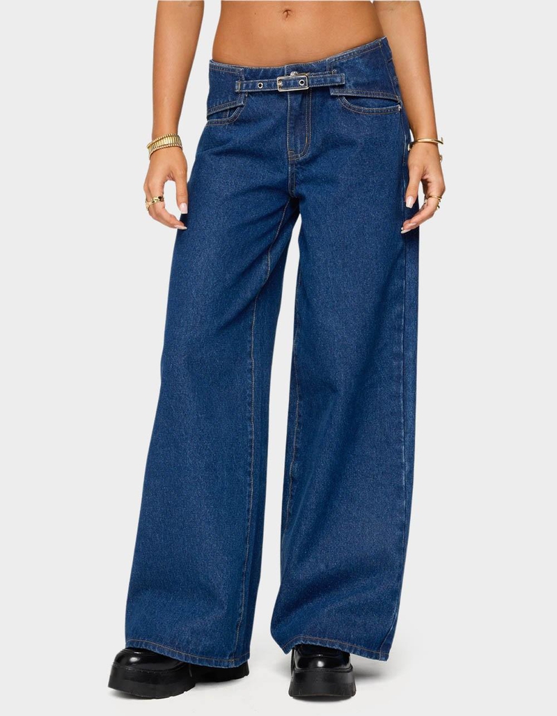 EDIKTED Edie Belt Detail Low Rise Jeans image number 0
