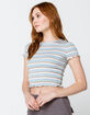 SKY AND SPARROW Stripe Womens Light Blue Baby Tee image number 2