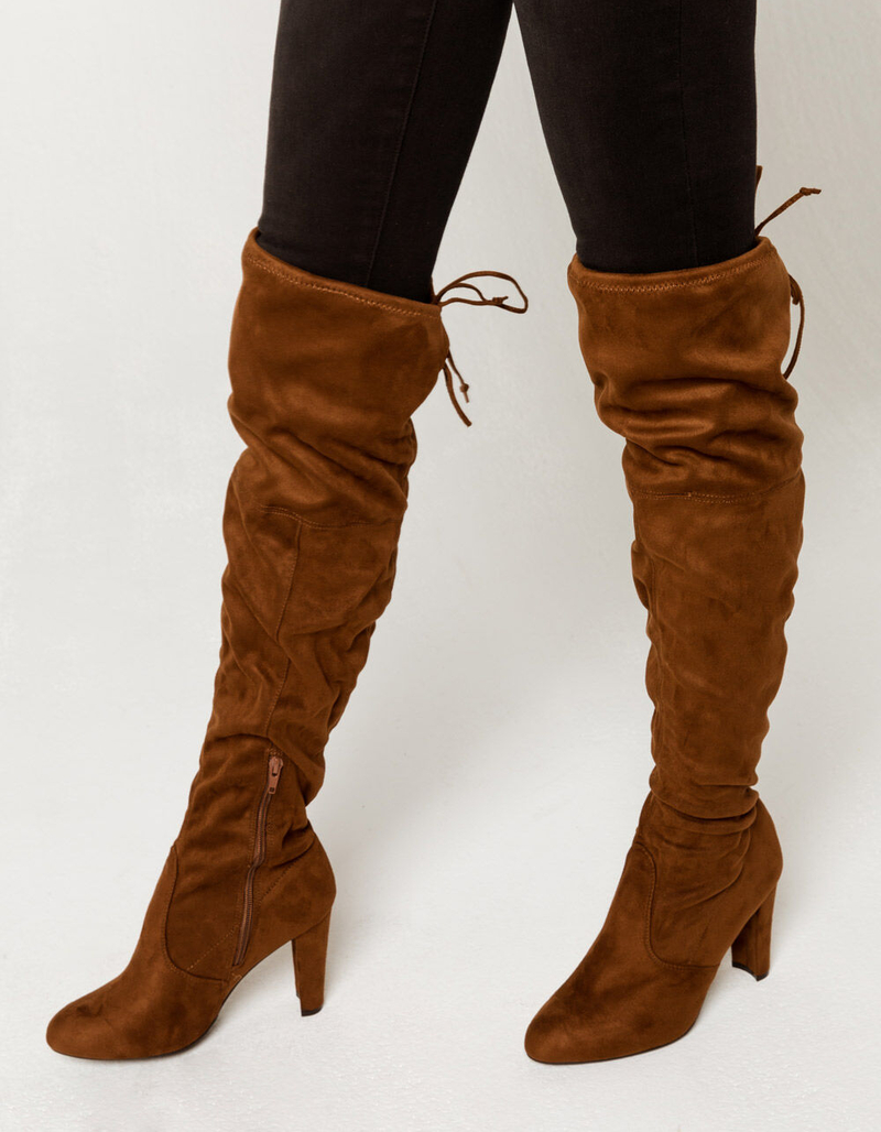 WILD DIVA Over The Knee Heeled Brown Womens Boots image number 1