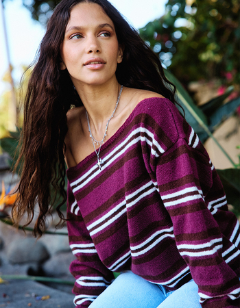 RSQ Womens Off The Shoulder Stripe Sweater Primary Image