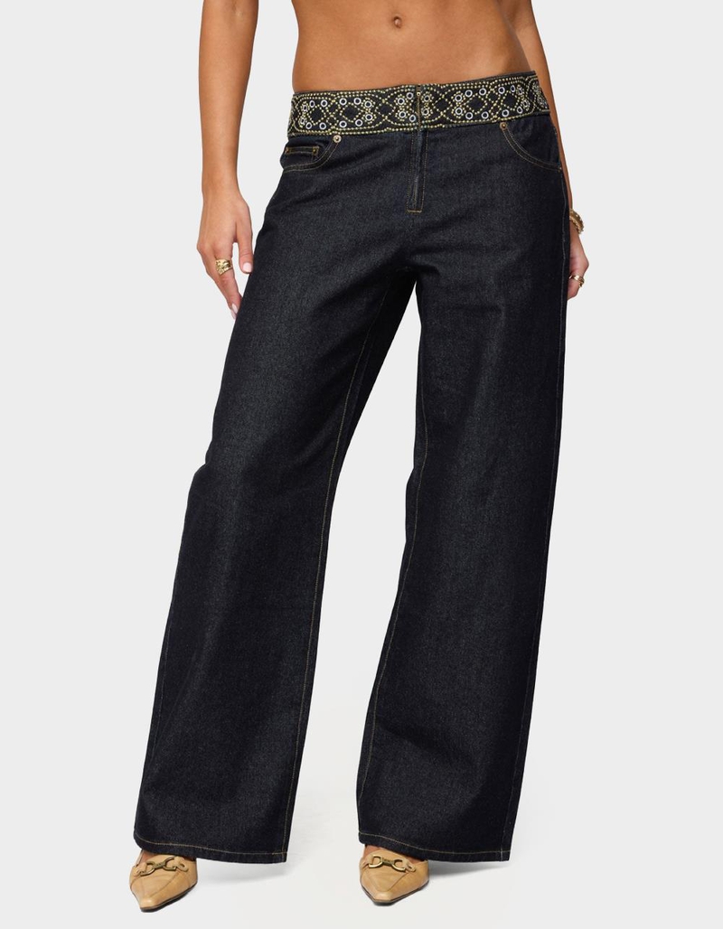 EDIKTED Carlie Embroidered Low Rise Wide Leg Jeans image number 0