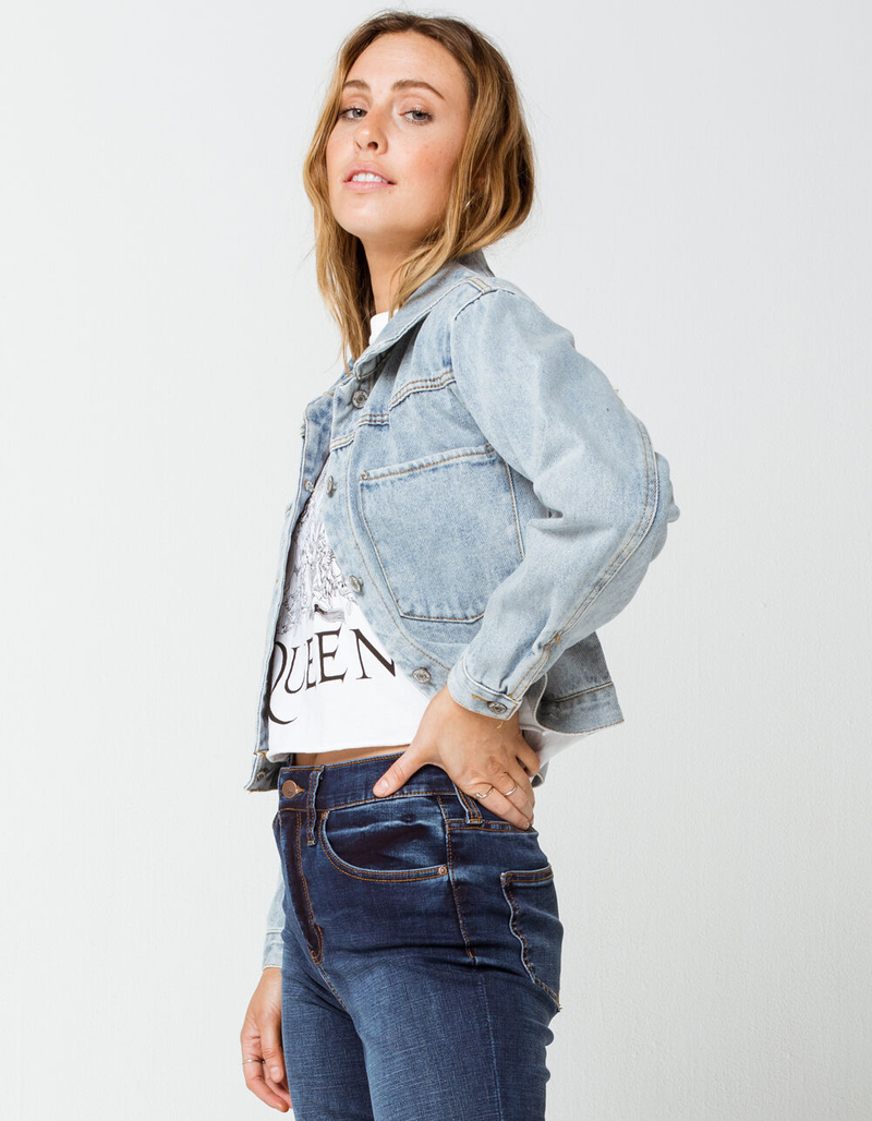 RSQ Crop Womens Light Wash Denim Jacket image number 1