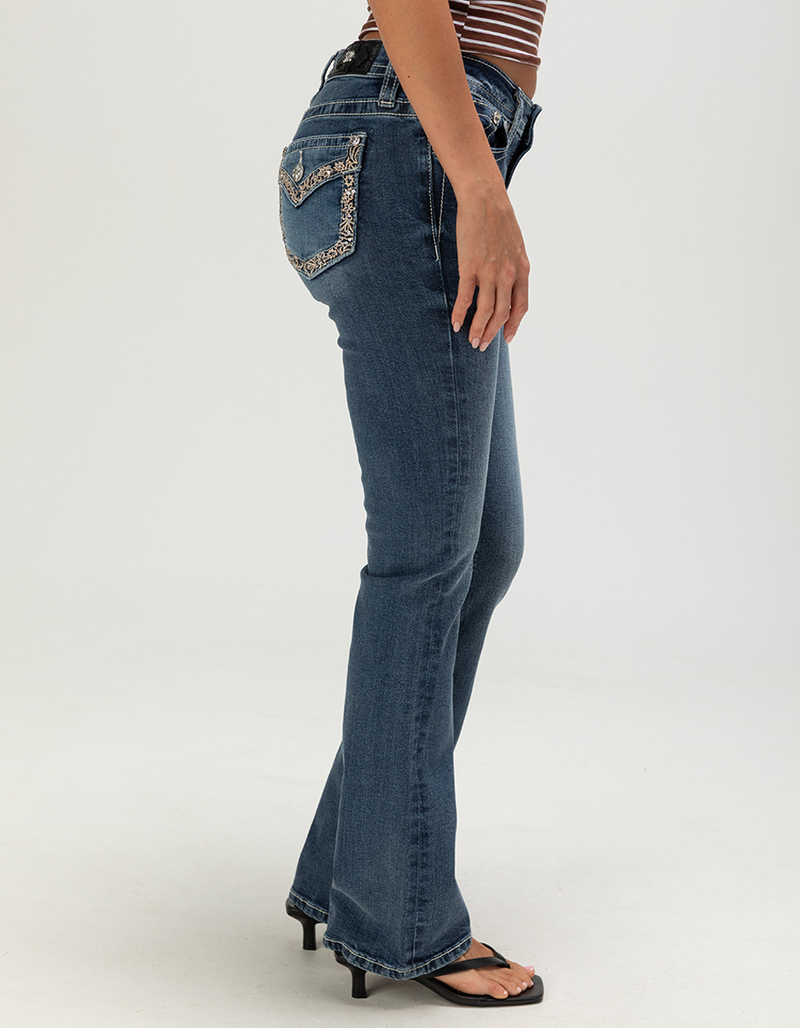 MISS ME Border Pocket Womens Mid Rise Bootcut Jeans image number 3