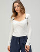 RSQ Womens Long Sleeve Pointelle Bow Cinch Top image number 1
