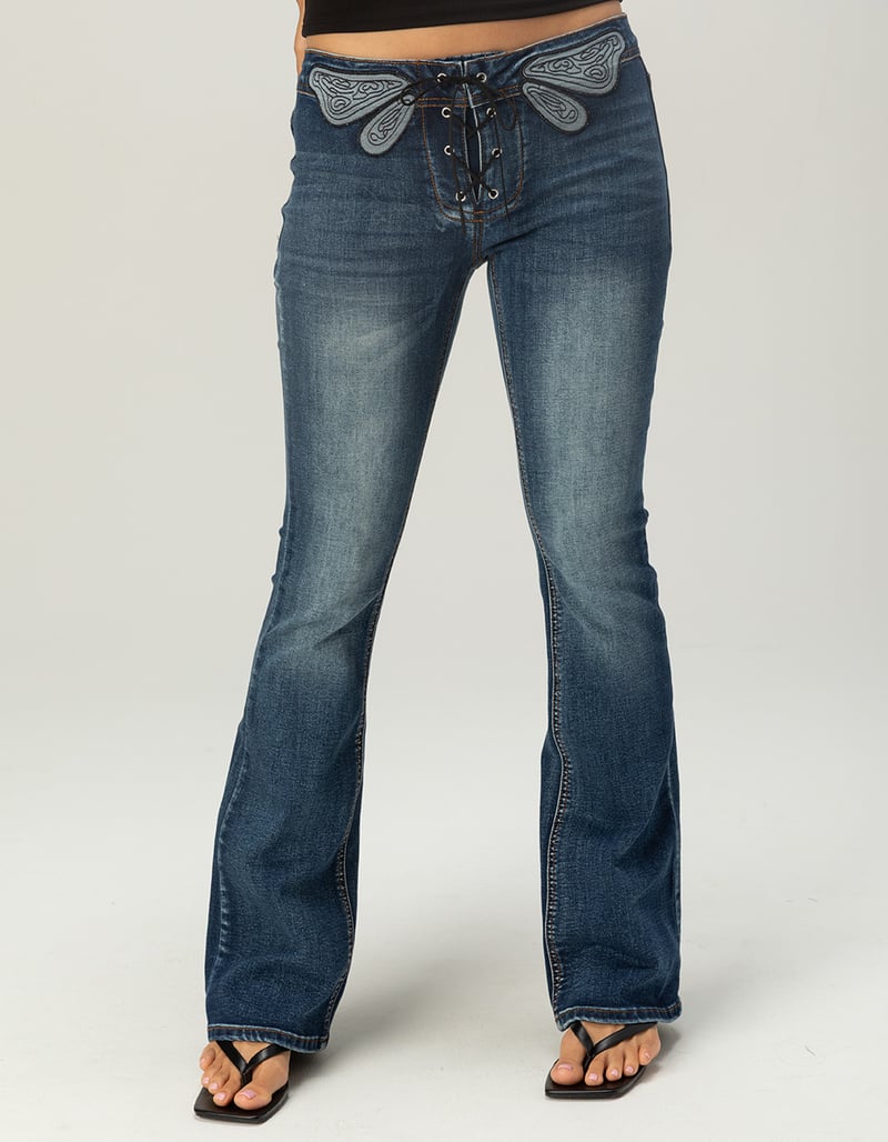 RSQ Womens Low Rise Butterfly Lace-Up Bootcut Jeans image number 2