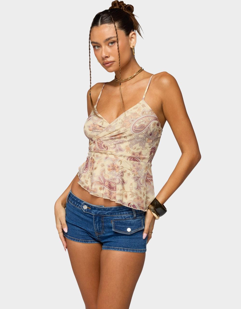 EDIKTED Paisley Asymmetric Ruched Wrap Top image number 1